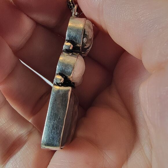 Handmade Silver Pendant With Fossil Coral, Pearl & Rare Petrified Wood Gemstones - Picture 9 of 10